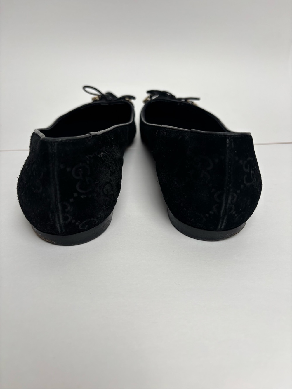 Gucci Black GG Monogram Suede Pointed Toe Bow Ballet Flats Size 38 - Picture 5 of 9